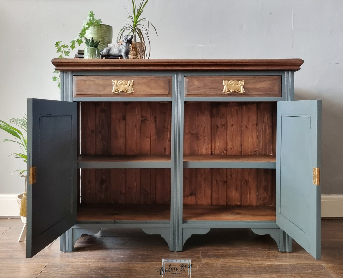 Edwardian Sideboard Painted in Grey, Farrow and Ball Hopper Head