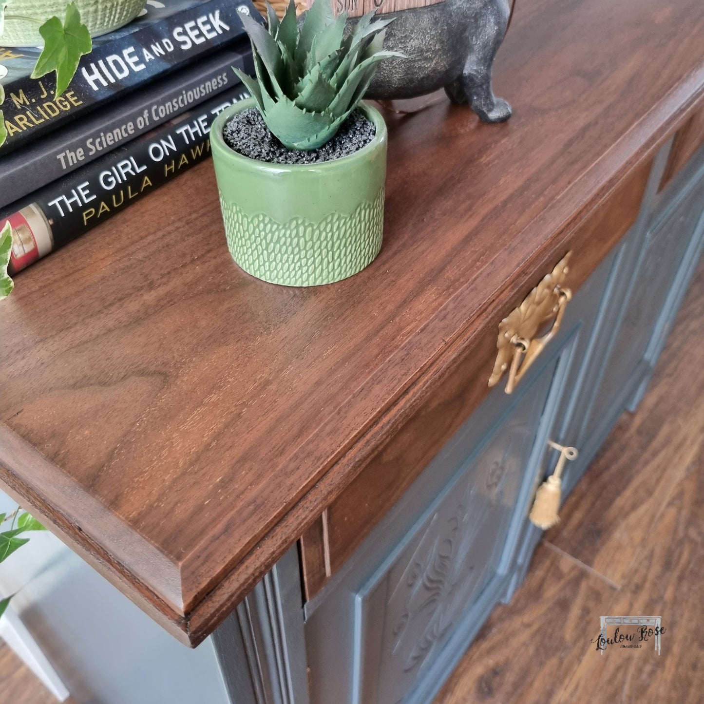 Edwardian Sideboard Painted in Grey, Farrow and Ball Hopper Head
