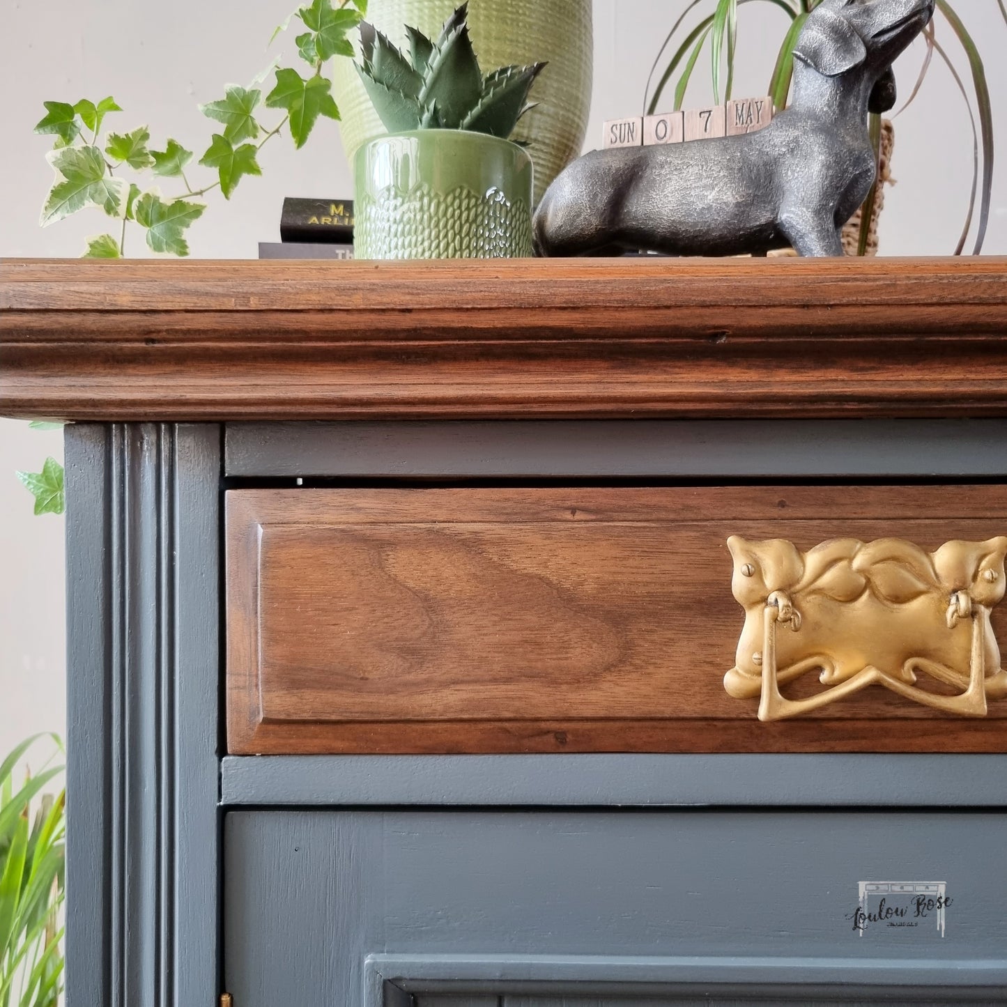 Edwardian Sideboard Painted in Grey, Farrow and Ball Hopper Head
