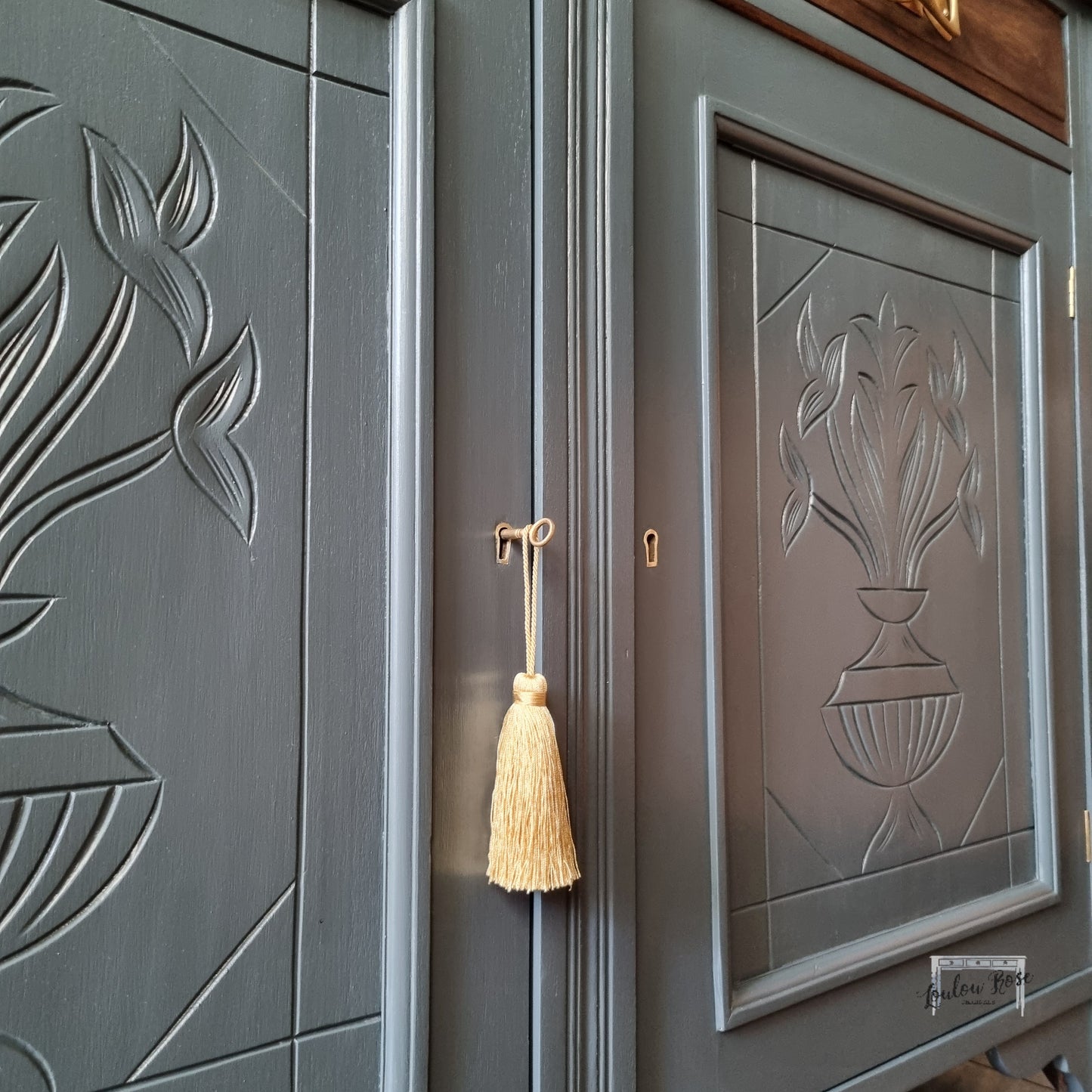 Edwardian Sideboard Painted in Grey, Farrow and Ball Hopper Head