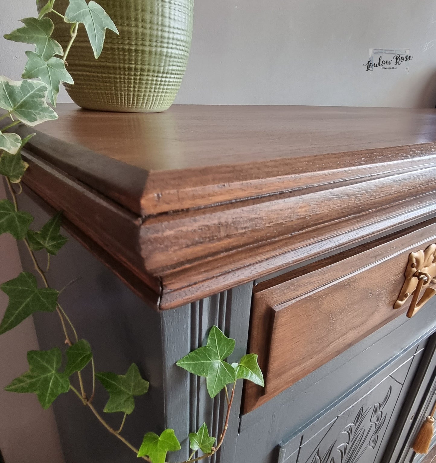 Edwardian Sideboard Painted in Grey, Farrow and Ball Hopper Head