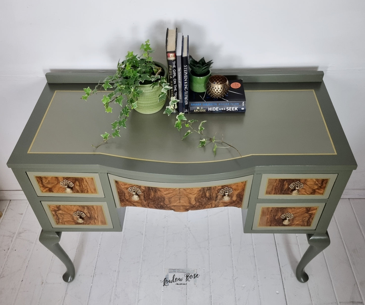 Desk in Green and Gold, Dressing Table or Office Furniture