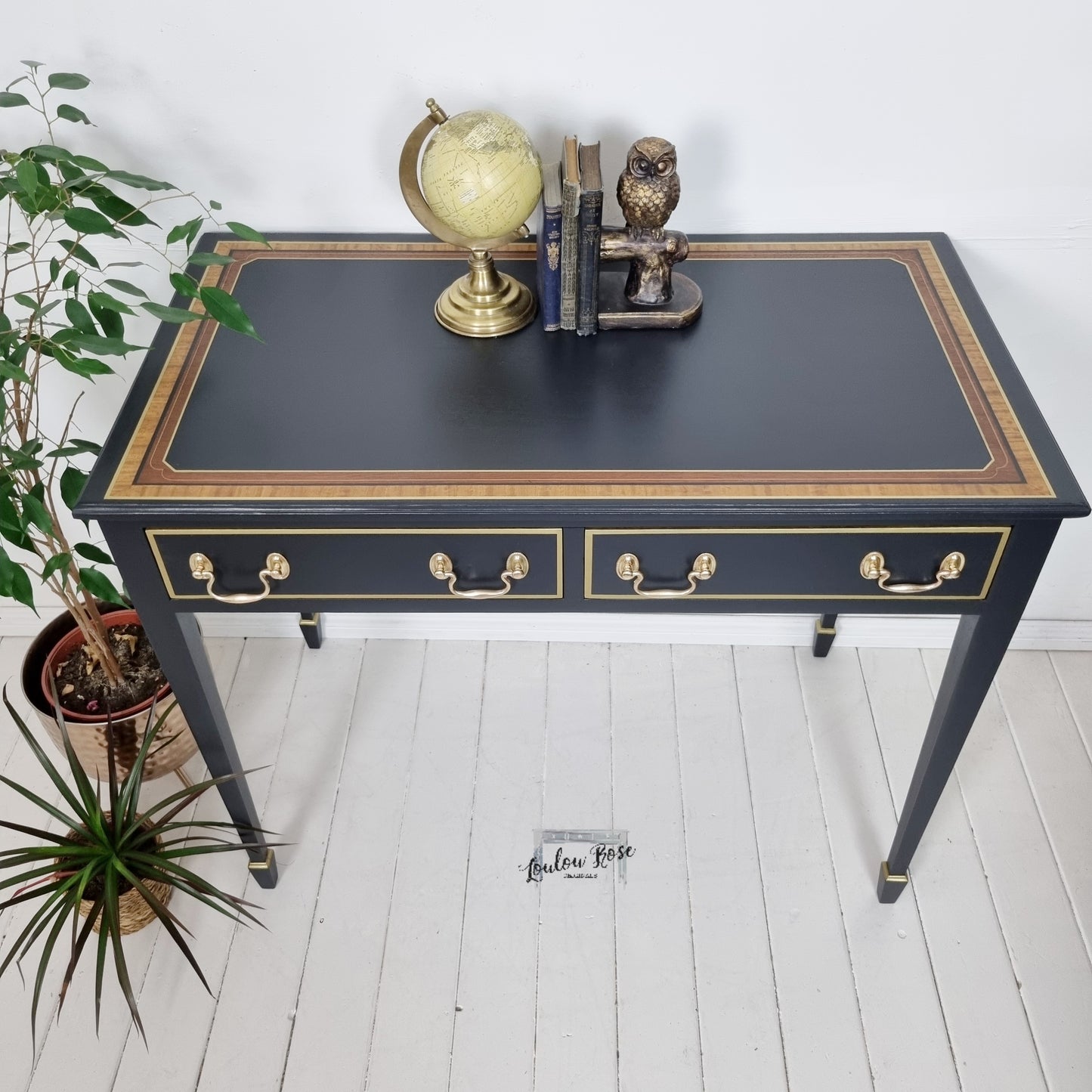 Desk in Black with Gold Detail and Inlay Top