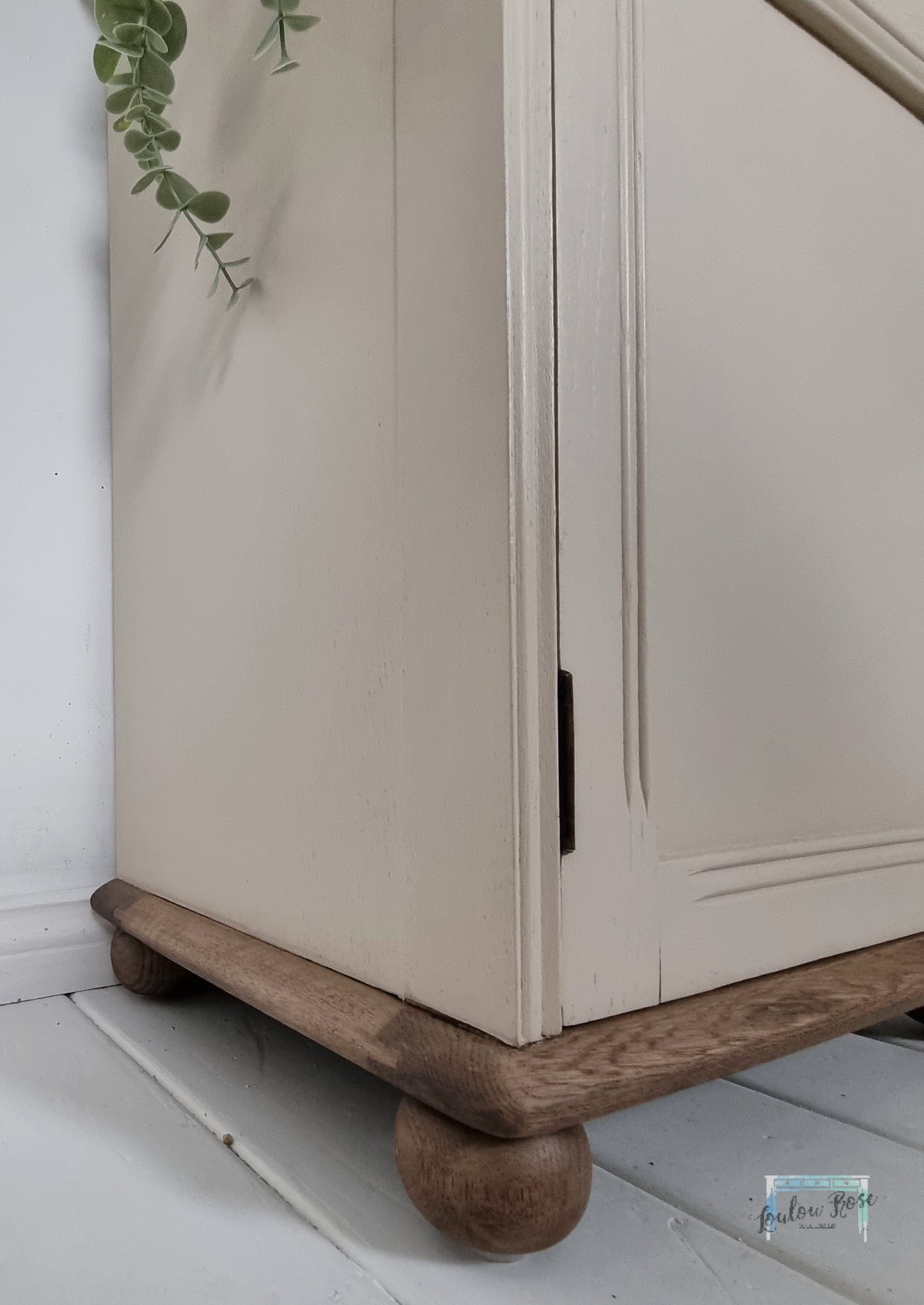 Priory Bedside Cabinet Painted in Beige with Green Interior