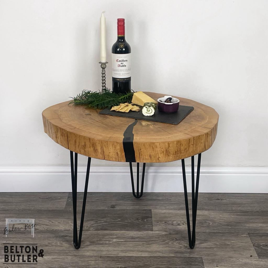 Oak Slice Black Resin Coffee Table