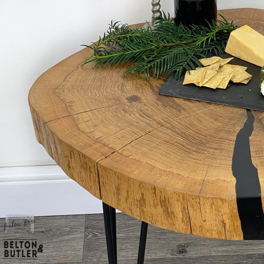 Oak Slice Black Resin Coffee Table