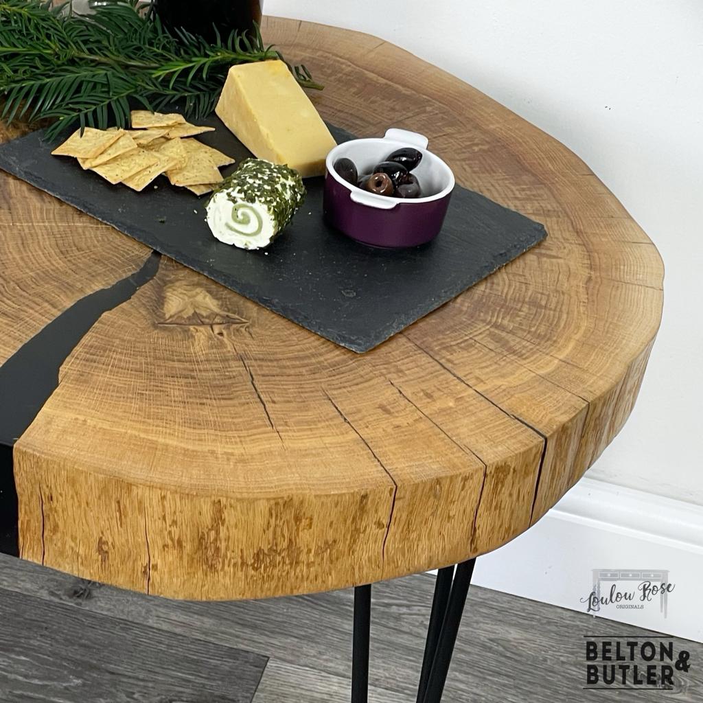Oak Slice Black Resin Coffee Table