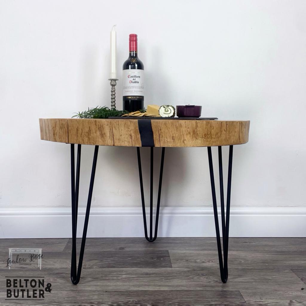 Oak Slice Black Resin Coffee Table