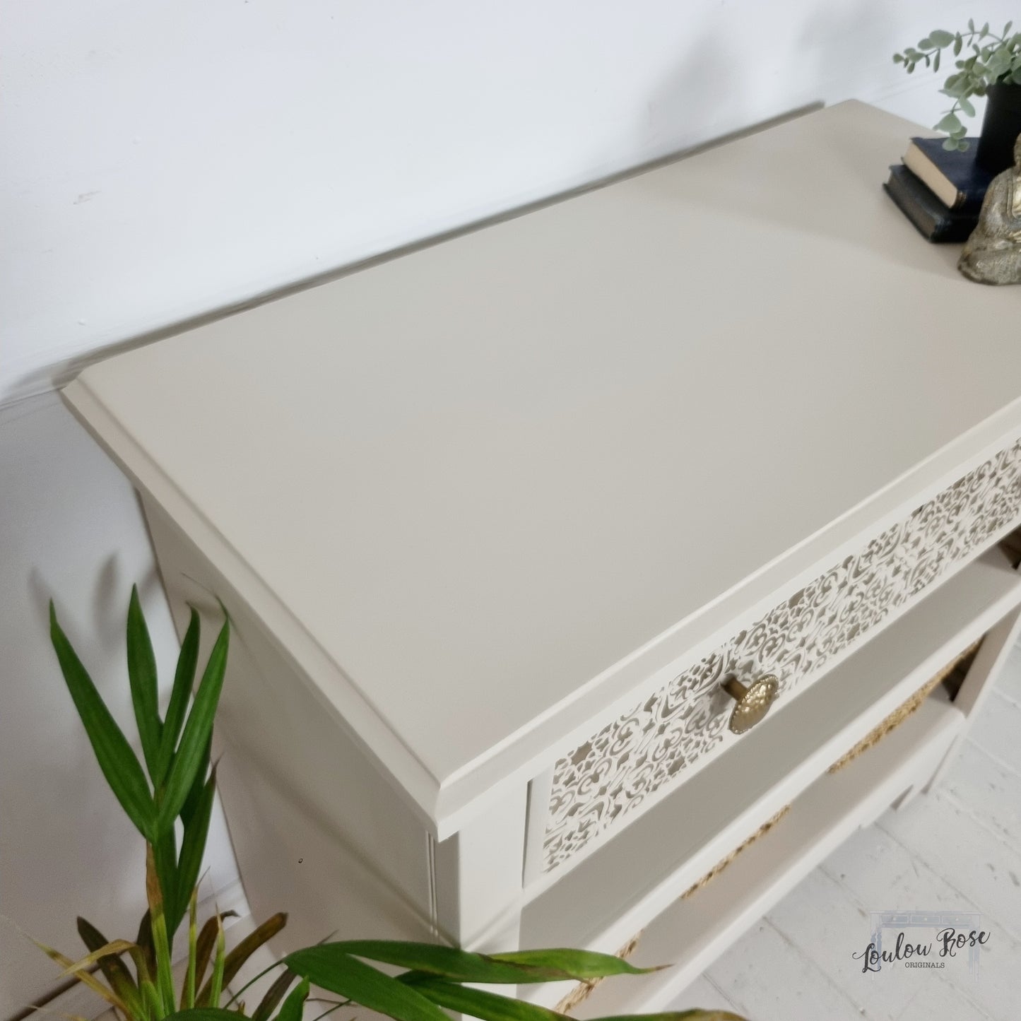 Storage Cabinet in Cream with Stencil Detail