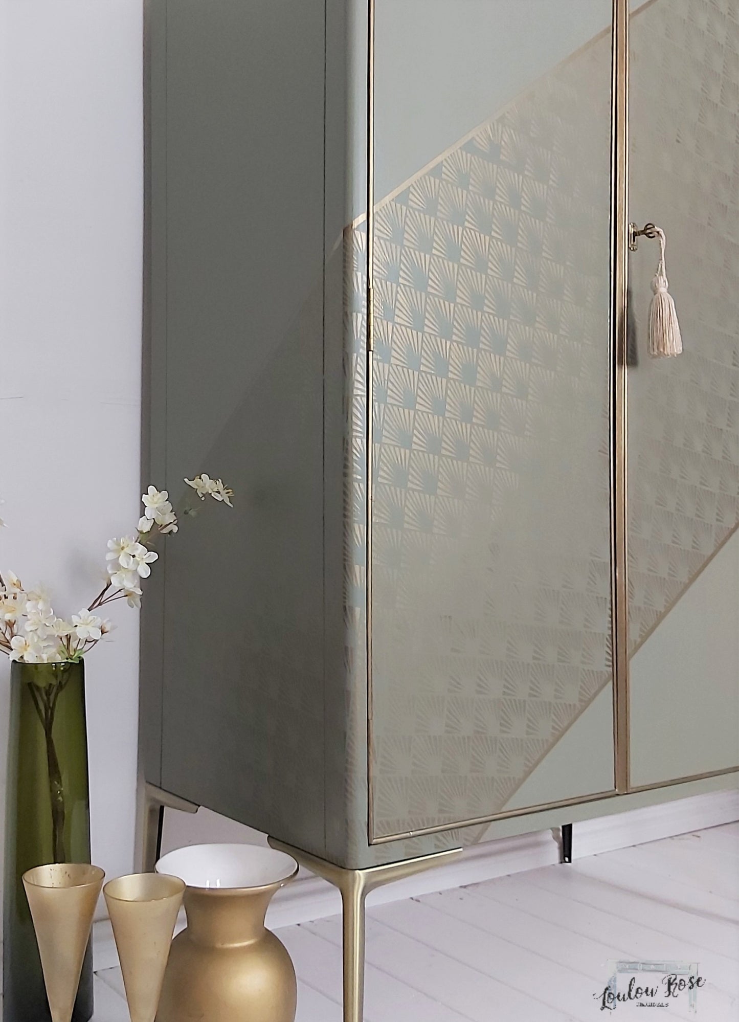 Cocktail Cabinet, Green with Gold Stencilling