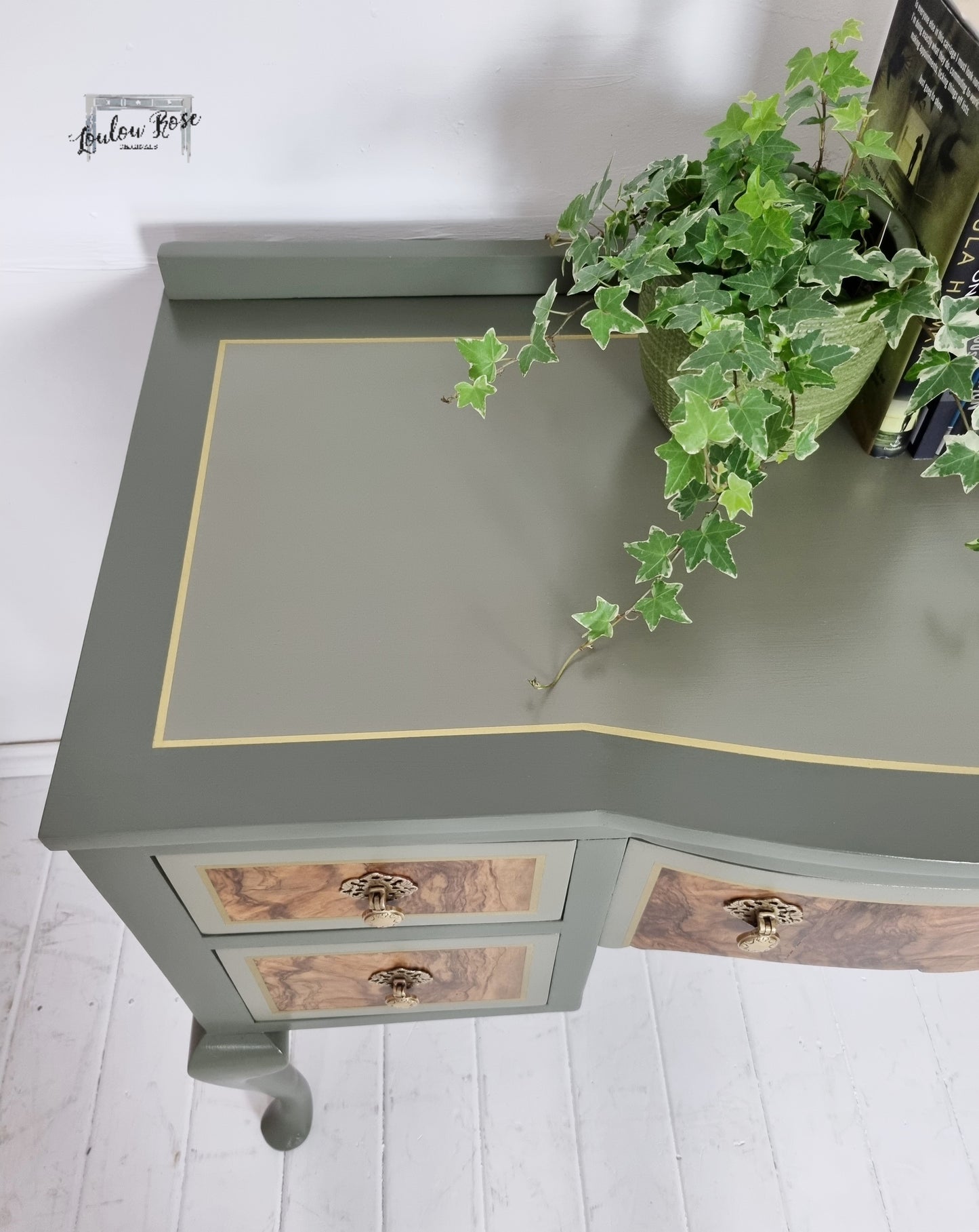 Desk in Green and Gold, Dressing Table or Office Furniture