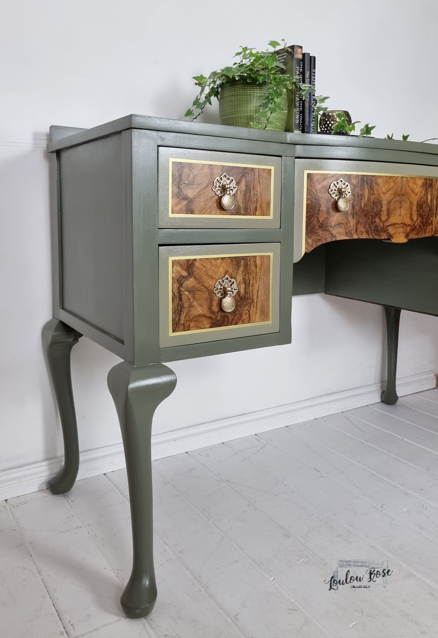 Desk in Green and Gold, Dressing Table or Office Furniture