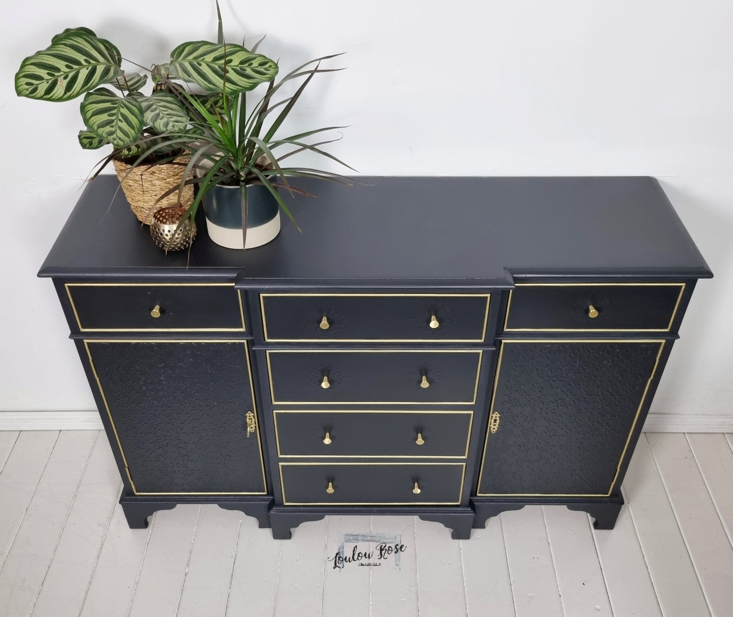Sideboard in Blue and Gold with Raised Stencilling