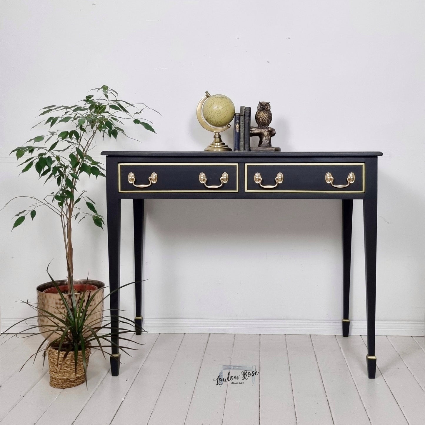 Desk in Black with Gold Detail and Inlay Top