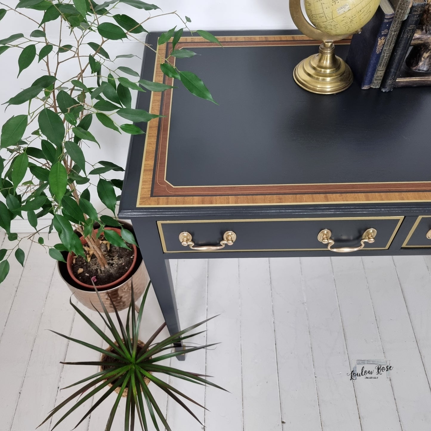 Desk in Black with Gold Detail and Inlay Top