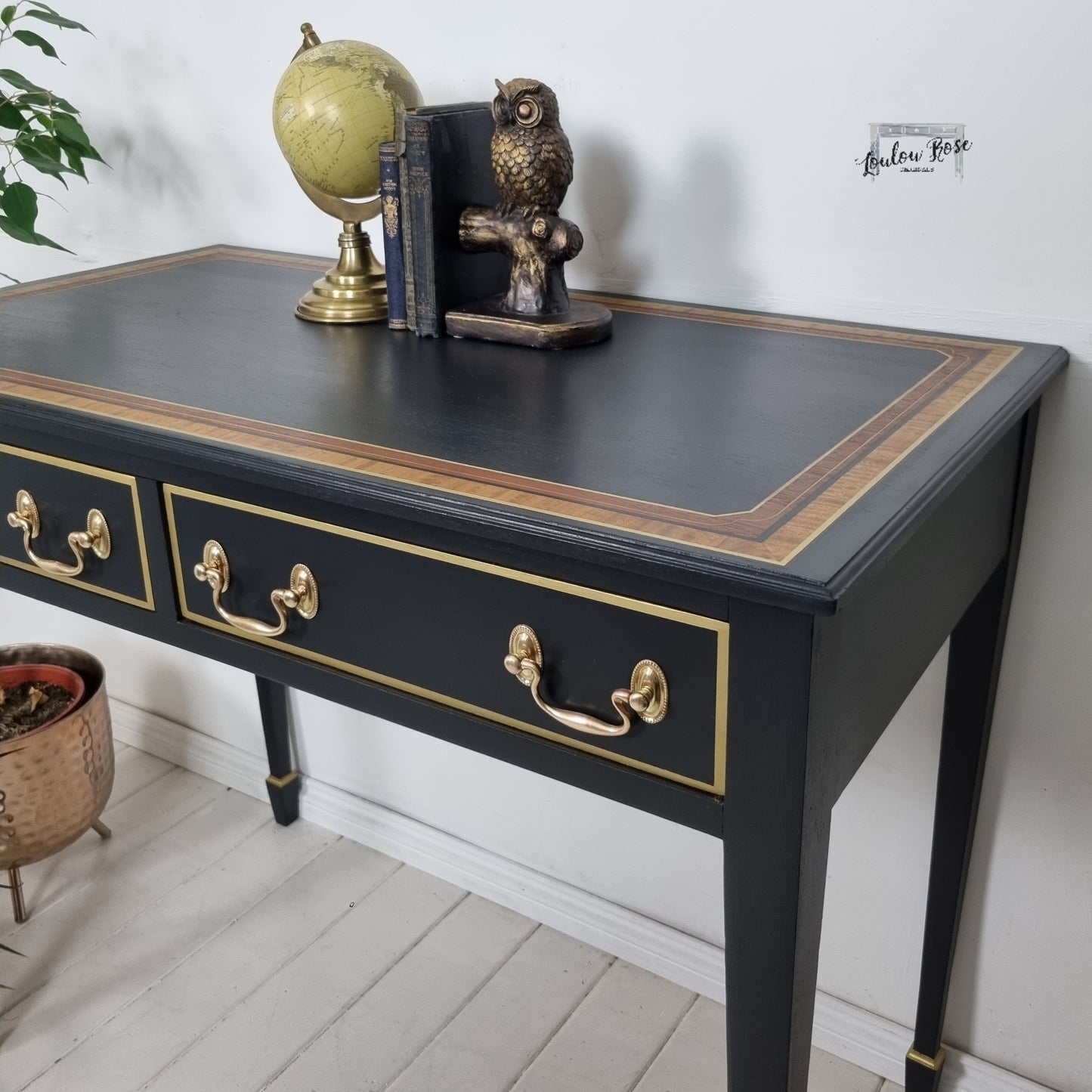 Desk in Black with Gold Detail and Inlay Top