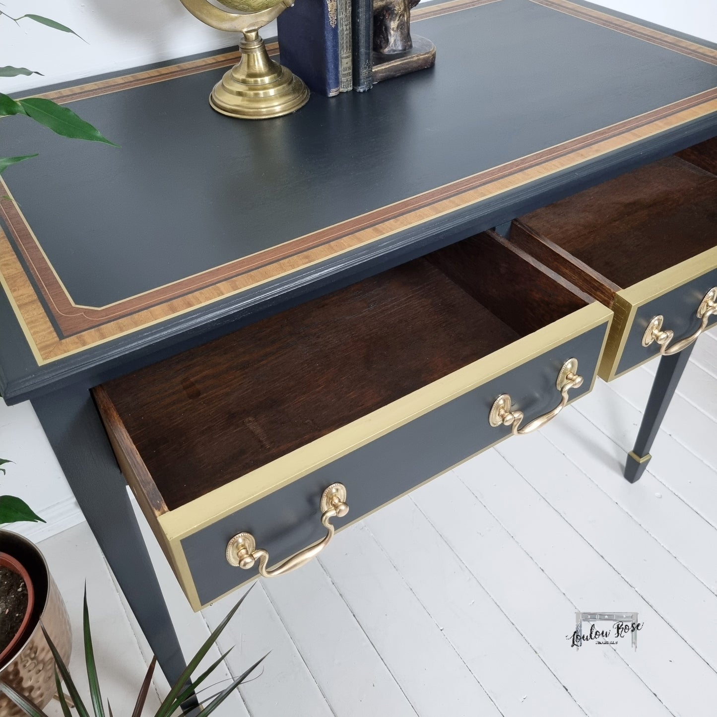 Desk in Black with Gold Detail and Inlay Top