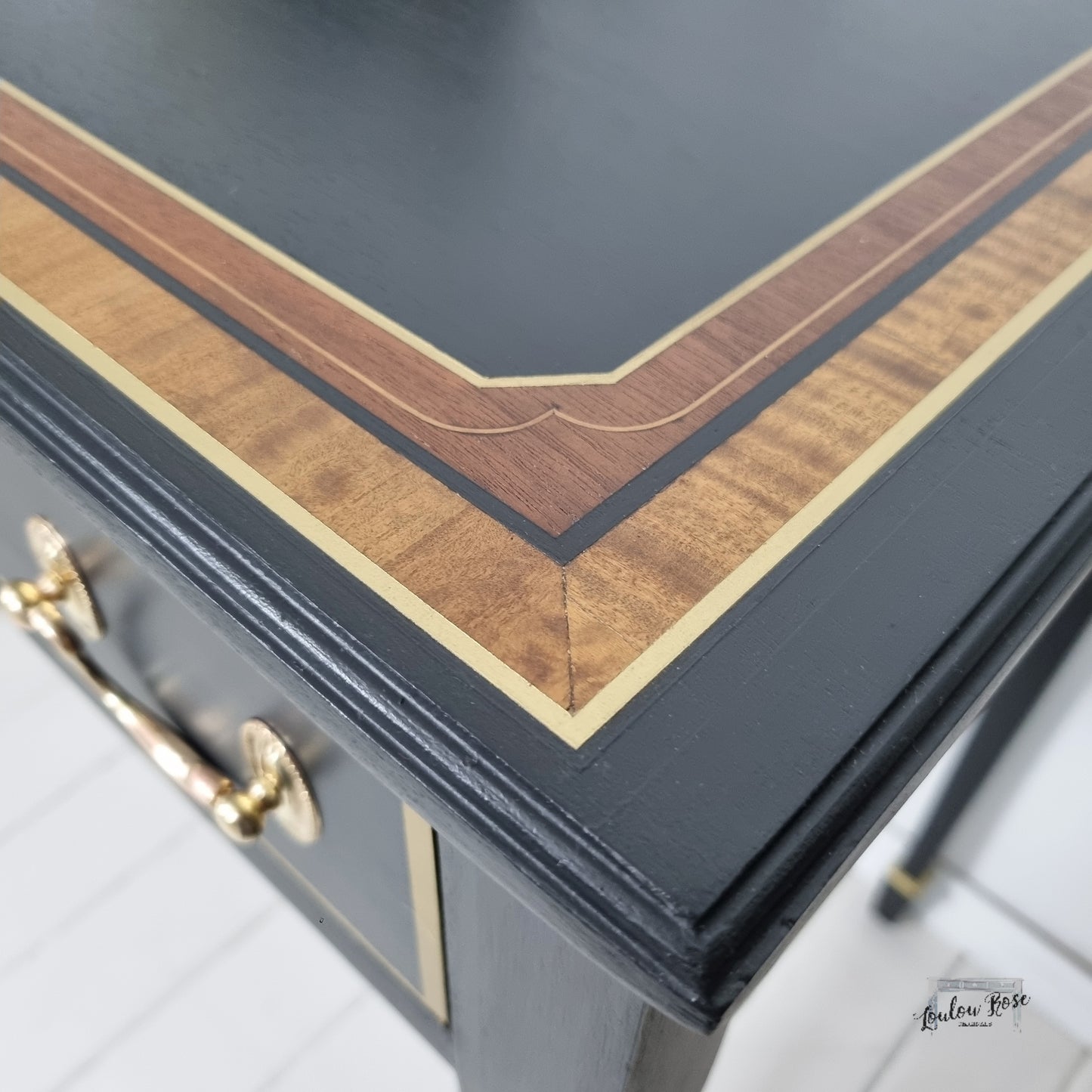 Desk in Black with Gold Detail and Inlay Top