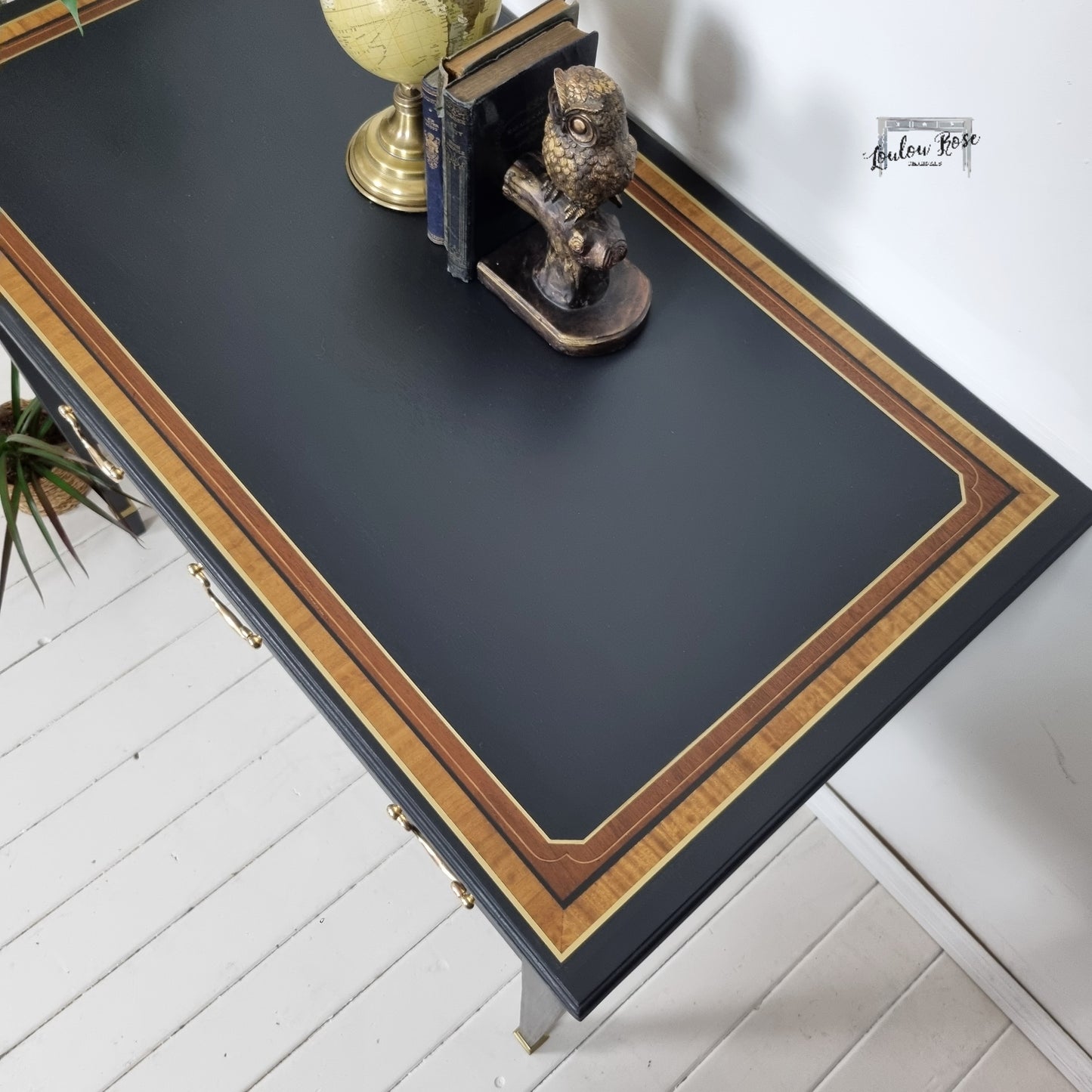 Desk in Black with Gold Detail and Inlay Top