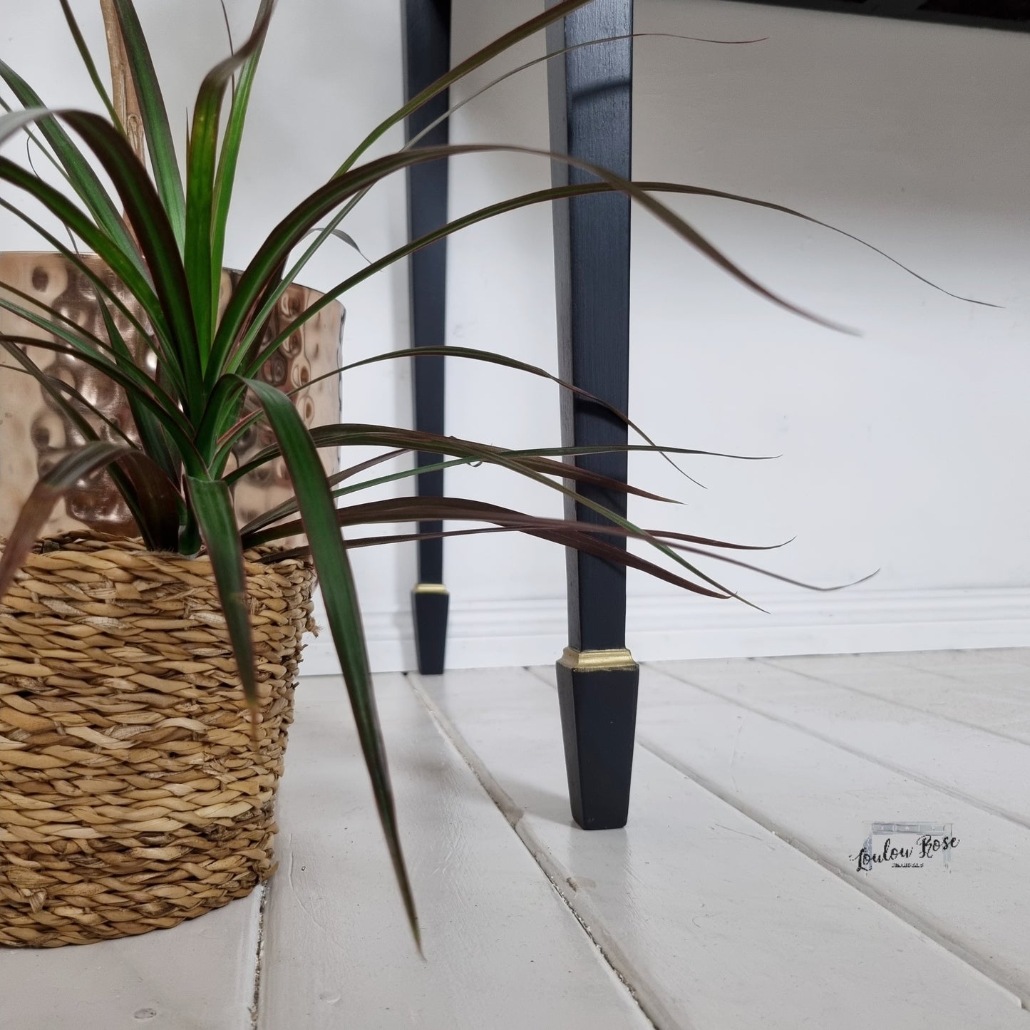 Desk in Black with Gold Detail and Inlay Top