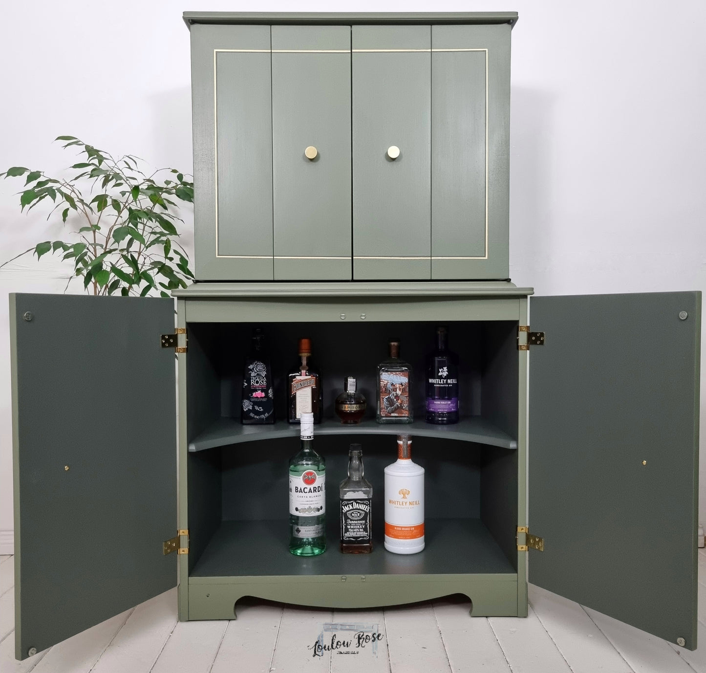 Cocktail Drinks Cabinet in Green with Mandala Stencilling in Green and Gold