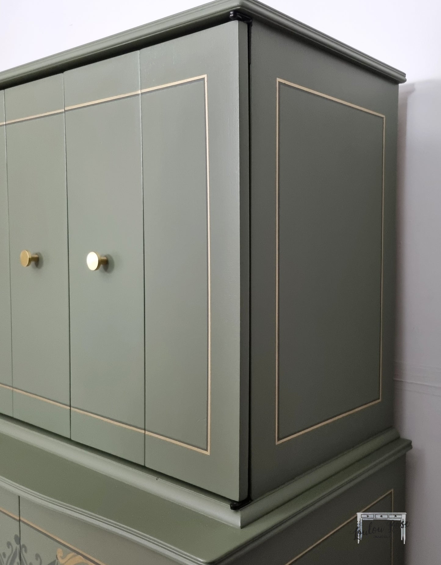 Cocktail Drinks Cabinet in Green with Mandala Stencilling in Green and Gold