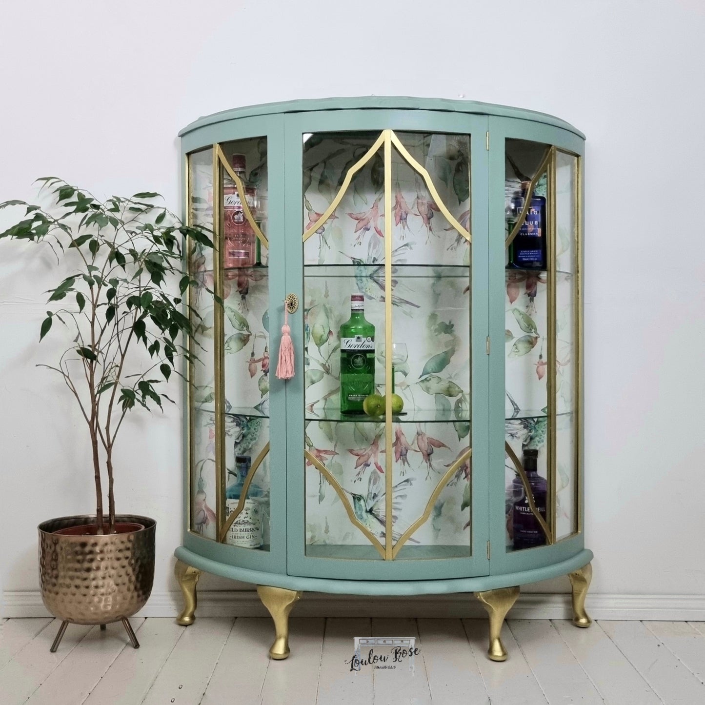 Drinks / Display Cabinet in Pale Blue Green and Gold