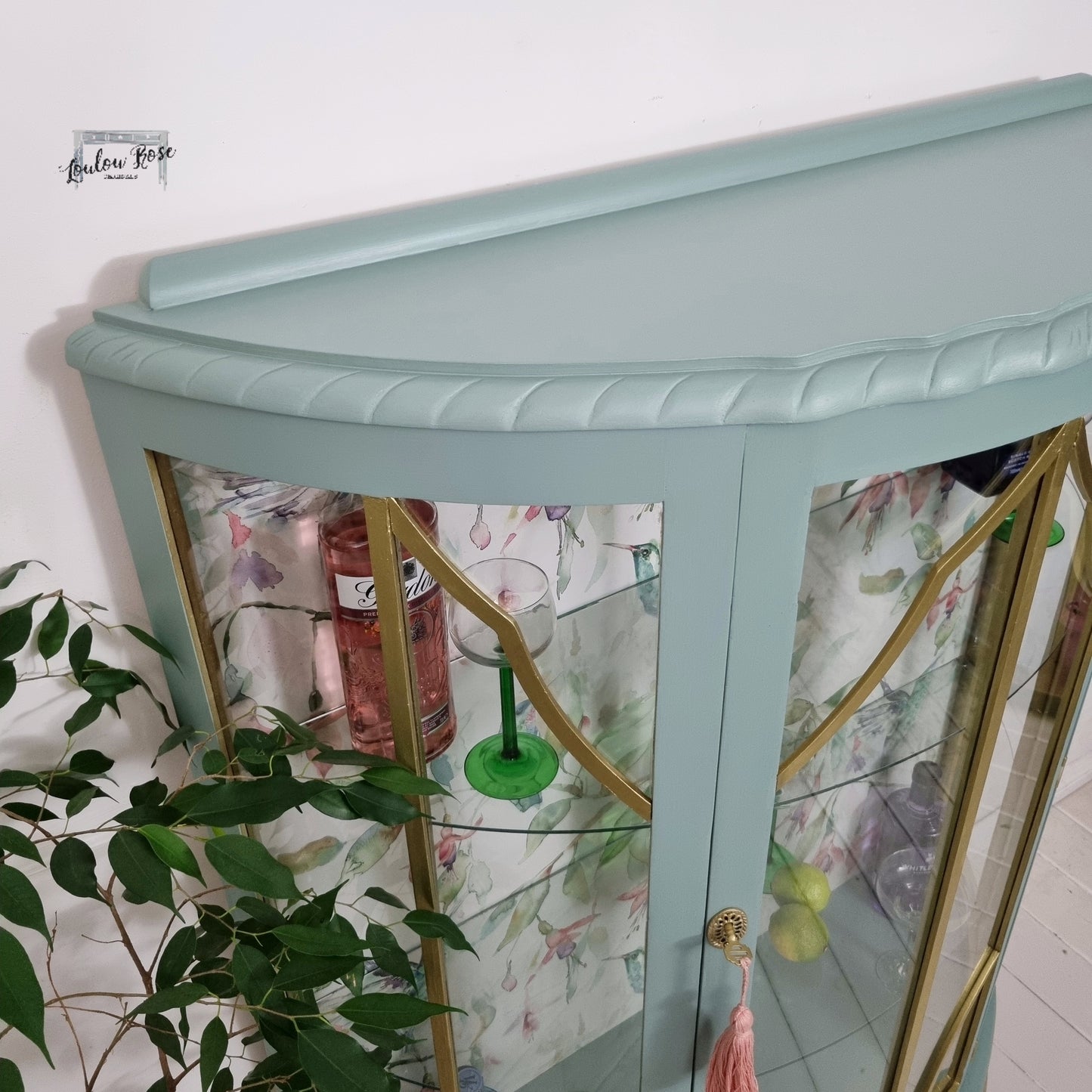 Drinks / Display Cabinet in Pale Blue Green and Gold