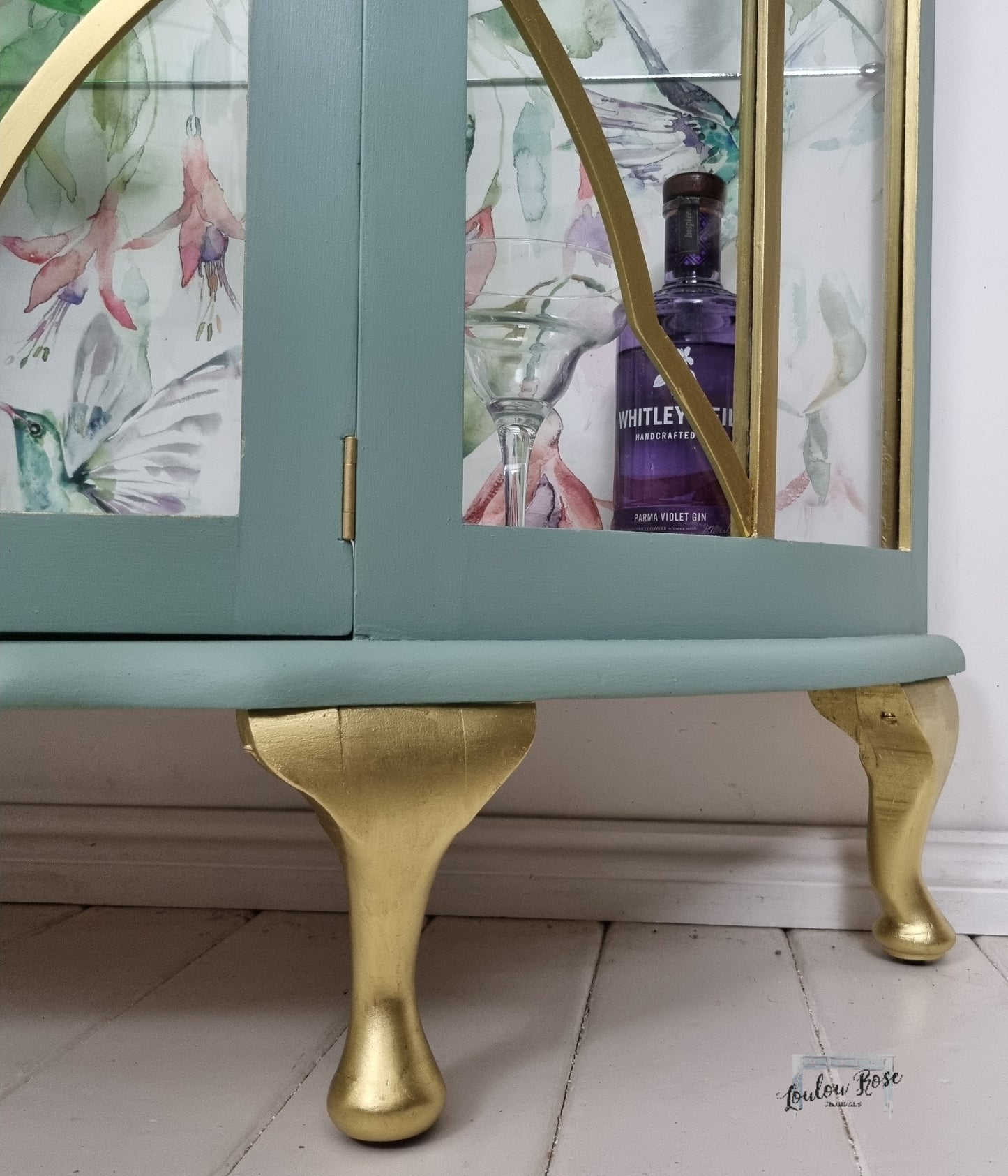 Drinks / Display Cabinet in Pale Blue Green and Gold