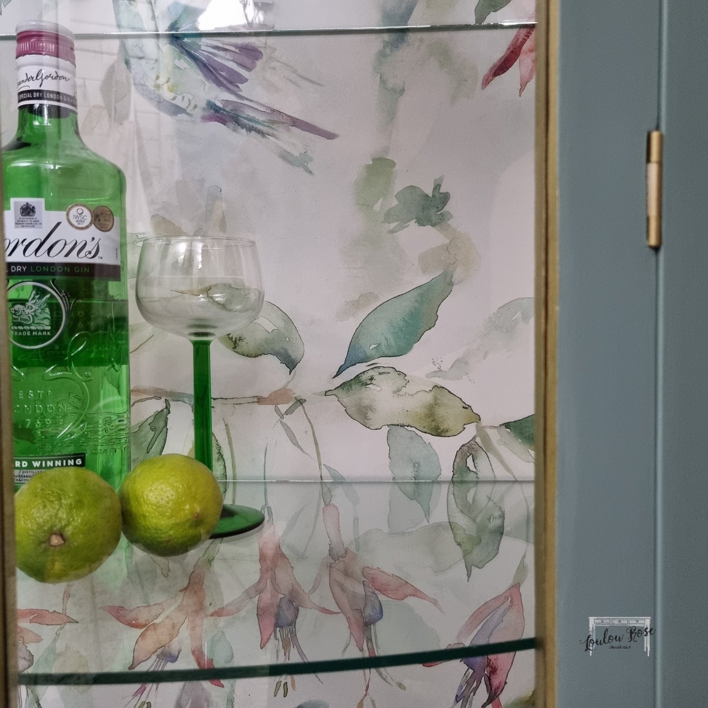 Drinks / Display Cabinet in Pale Blue Green and Gold