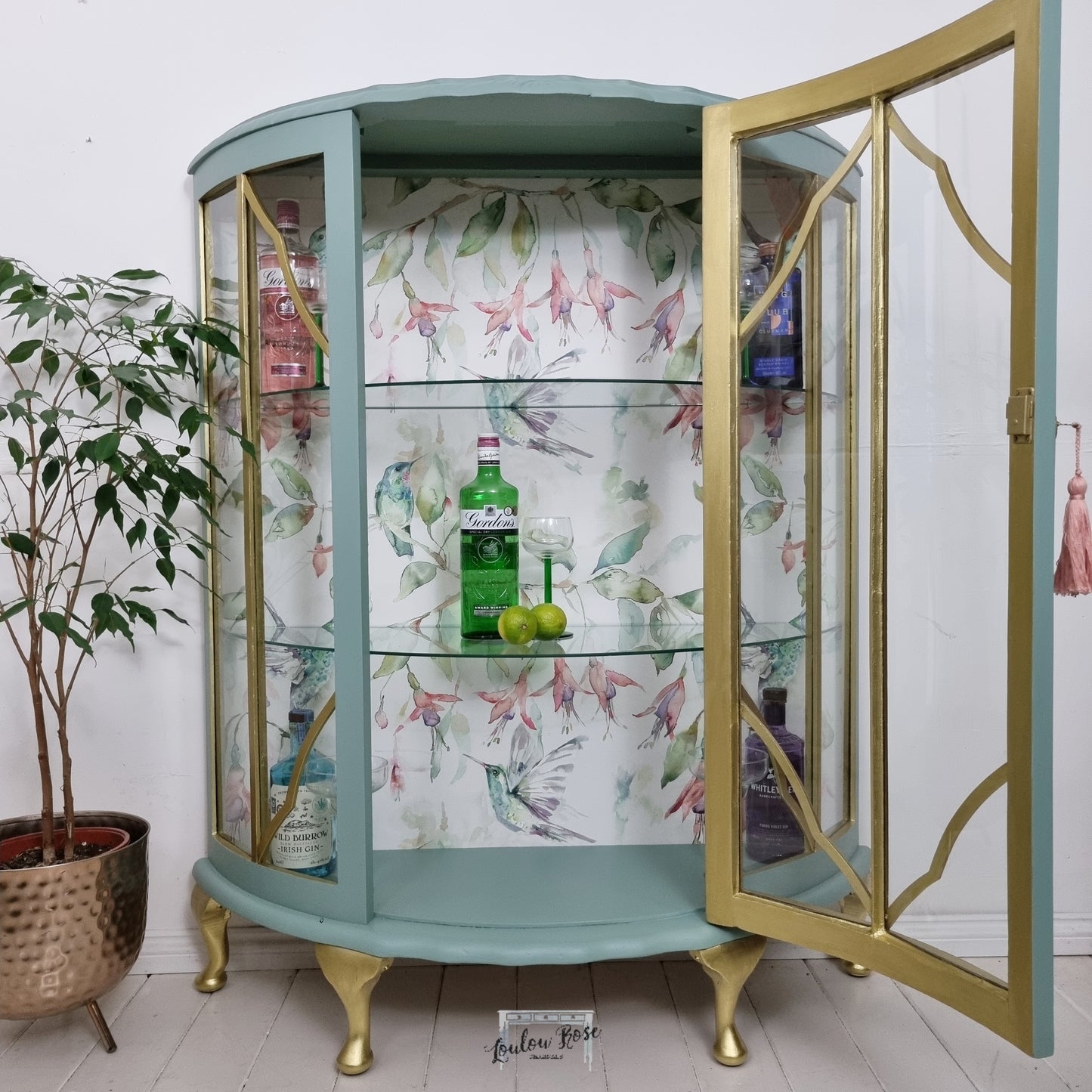 Drinks / Display Cabinet in Pale Blue Green and Gold