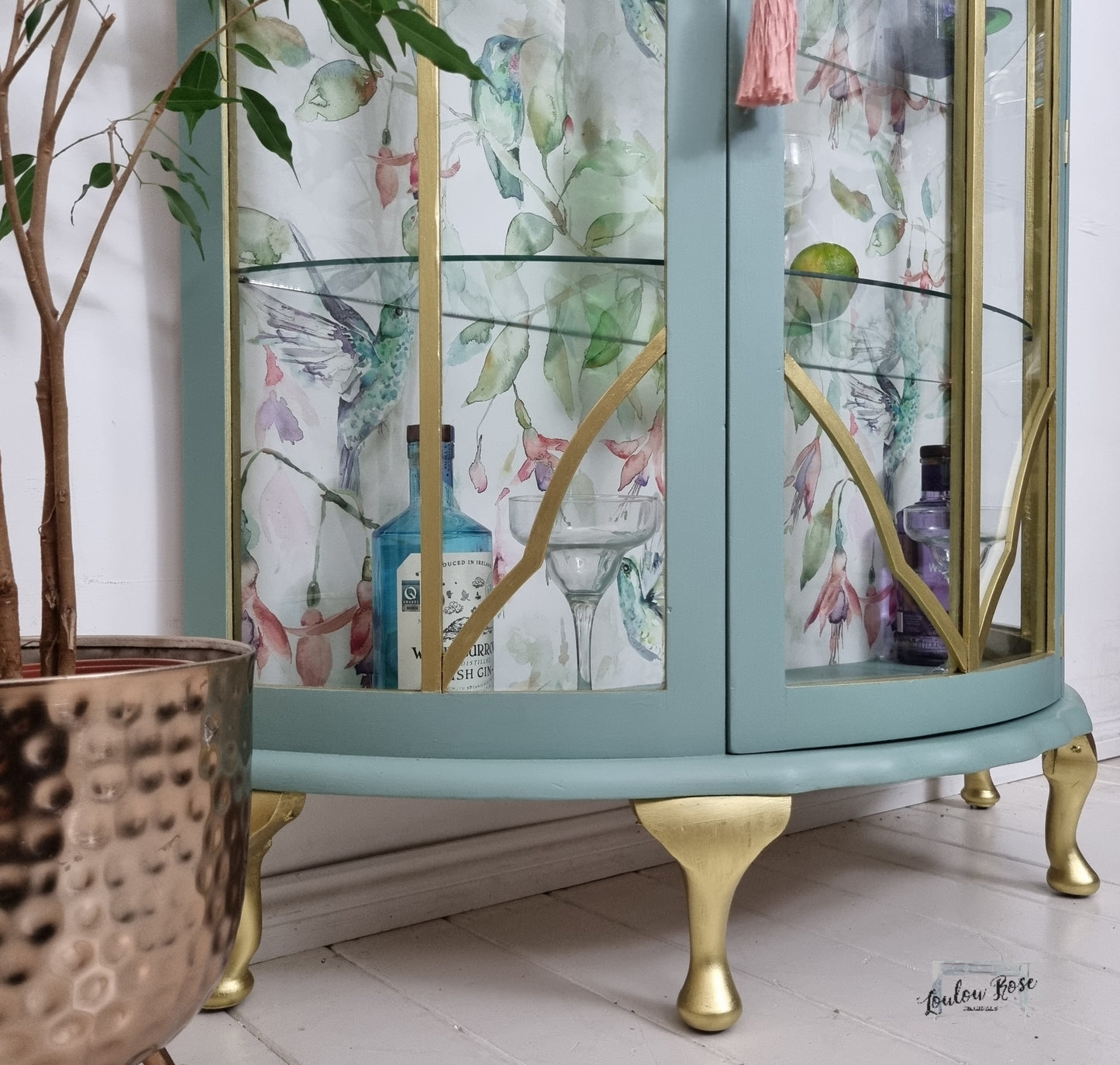 Drinks / Display Cabinet in Pale Blue Green and Gold