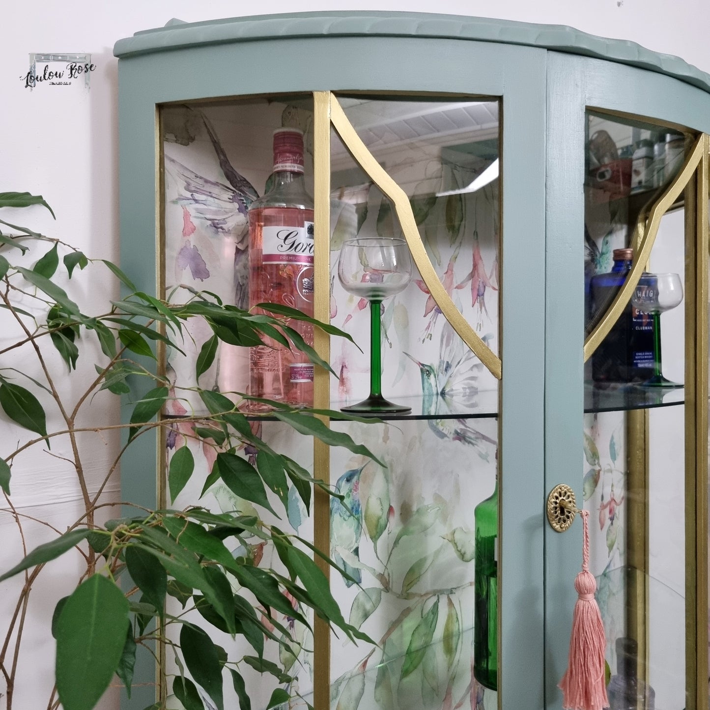 Drinks / Display Cabinet in Pale Blue Green and Gold