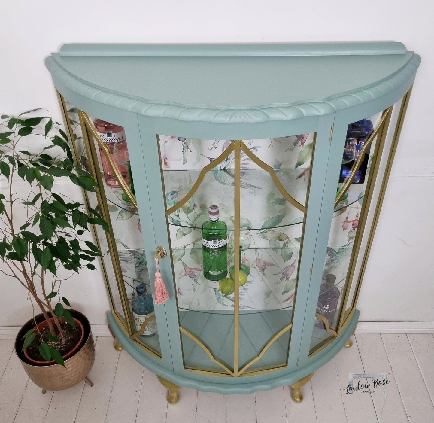 Drinks / Display Cabinet in Pale Blue Green and Gold