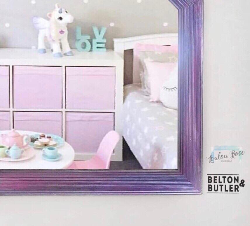 Large Wall Mirror, Hexagonal Painted in Blended Shades of Pink, Purple, Blue and White
