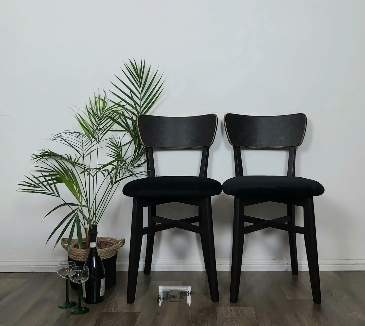 Trolley Table and Chairs in Black and Gold, Drinks Trolley Dining Set